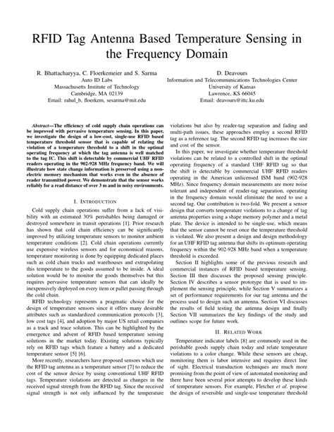 RFID Tag Antenna Based Temperature Sensing in the Frequency 